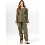 Eliş Şile Bezi Katlanabilir Uzun Kol Inka Yuvarlak Yaka Yazlık Düğmeli Otantik Poplin Kadın Gömlek Haki Hk - 4XL - 5XL