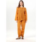 Eliş Şile Bezi Katlanabilir Uzun Kol Inka Yuvarlak Yaka Yazlık Düğmeli Otantik Poplin Kadın Gömlek Hardal Hrd - 4XL - 5XL