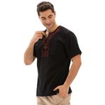 Eliş Şile Bezi Kısa Kol Bisiklet Yaka Etnik Erkek Yazlık T-shirt Siyah Syh