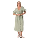 Eliş Şile Bezi Kısa Kol Büzgülü Midi Elbise, L/XL, 521.03, Zeytin Yeşili, Kadın