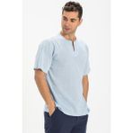 Eliş Şile Bezi Kısa Kol Şile Bezi Bisiklet Yaka Erkek T-Shirt Buz Mavi - XL