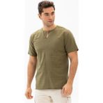 Eliş Şile Bezi Kısa Kol Şile Bezi Bisiklet Yaka Erkek T-Shirt Haki - XL