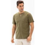 Eliş Şile Bezi Kısa Kol Şile Bezi Bisiklet Yaka Erkek T-Shirt Haki