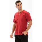 Eliş Şile Bezi Kısa Kol Şile Bezi Bisiklet Yaka Erkek T-Shirt Kırmızı - Bordo