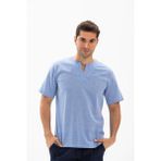 Eliş Şile Bezi Kısa Kol Şile Bezi Bisiklet Yaka Erkek T-Shirt Mavi - 2XL
