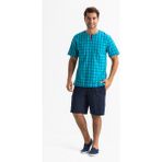 Eliş Şile Bezi Kısa Kol Şile Bezi Bisiklet Yaka Erkek T-Shirt Mint Kareli - XL