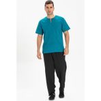 Eliş Şile Bezi Kısa Kol Şile Bezi Bisiklet Yaka Erkek T-Shirt Petrol - 2XL