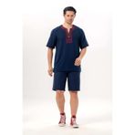 Eliş Şile Bezi Kısa Kol Şile Bezi Bisiklet Yaka Etnik Erkek Yazlık T-shirt Lacivert Lcvt