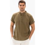 Eliş Şile Bezi Kısa Kol Şile Bezi Bodrum Erkek T-Shirt Haki - XL