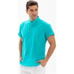 Eliş Şile Bezi Kısa Kol Şile Bezi Bodrum Erkek T-Shirt Turkuaz 3054 - 3XL