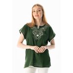 Eliş Şile Bezi Kısa Kol Şile Bezi Naz Yazlık Bluz, XL, 213.03, Yeşil, Kadın
