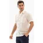 Eliş Şile Bezi Kısa Kol Şile Bezi Tek Cepli Erkek Gömlek Krem - 2XL