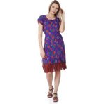 Eliş Şile Bezi Kısa Kol Vual Defne Midi Boy Yazlık Otantik Elbise Mor 6084 - 2XL - 3XL
