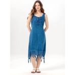 Eliş Şile Bezi Kolsuz Gece Yuvarlak Yaka Otantik Poplin Midi Boy Elbise Indigo Indg - 2XL - 3XL - Çok Renkli