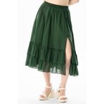 Eliş Şile Bezi Lavinya Beli Lastikli Vual Uzun Yazlık Etek, 2XL-3XL, 130.09, Yeşil, Kadın