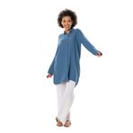 Eliş Şile Bezi Uzun Katlanabilir Kol Sedanur Gömlek Yaka Yazlık Müslin Tunik İndigo, 5XL, 552.03, İndigo, Kadın
