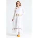 Eliş Şile Bezi Uzun Kol Nakışlı Elbise, L/XL, 222.32, Beyaz, Kadın
