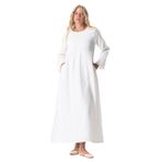 Eliş Şile Bezi Uzun Kol Nervür Detaylı Müslin Elbise, 2XL/3XL, 522.13, Beyaz, Kadın