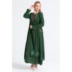 Eliş Şile Bezi Uzun Kol Şile Bezi Nakışlı Antik Uzun Tesettür Otantik Elbise Yeşil Ysl - 2XL