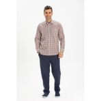 Eliş Şile Bezi Uzun Kol Şile Bezi Tek Cepli Erkek Gömlek Turuncu Lacivert Pötikare - 2XL - QRN-Renkli