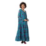 Eliş Şile Bezi Uzun Kol Vual Gonca Uzun Yazlık Elbise Gelincik Desen Çizgili, L/XL, ELB.K.0097, Turkuaz, Kadın