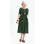 Eliş Şile Bezi Yeşil Kısa Kol Şile Bezi Asiye Midi Boy Elbise