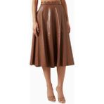 Elisabetta Franchi Crackled Deri Görünümlü, Siyah Kloş Midi Etek - Kahverengi - 48