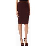 Elisabetta Franchi Dokulu Triko, Zincir ve Taş Detaylı Lüks Chain Accent Midi Etek - Bordo - 44