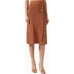 Elisabetta Franchi Triko Jewel Button Detaylı, Sofistike Midi Etek - Kahverengi - 42