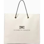 Elısabette Franchı Logo 10/22 Maxi Çanta, Siyah Deri Görünümlü Lüks Omuz ve El Çantası - Beyaz
