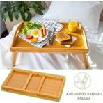 Elisarise Katlanır Ayaklı Bambu Tepsi – Katlanır Ayaklı Yatak Tepsisi - Kahverengi
