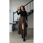 Elisin Kahve Çift Kemerli Yırtmaçlı Etek