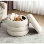 Elissa Home Bukle Puf 4lu Sandıklı , Teddy , Beyaz