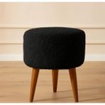 Elissa Home Peluş Puf Ahşap Ayak - Siyah