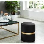 Elissa Home Prada Puf-Spor Dikişli Gold Detaylı Silinebilir Kadife Kumaş Modern Lüx Puf-Bench-Makyaj - Siyah