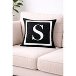 elissa home S Harfli Siyah Beyaz Kırlent Kılıfı 45x45 cm | Minimal Modern Dekoratif Yastık Kılıfı