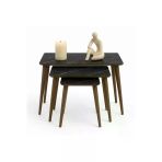 Elissa Home Yağmur 3'Lü Mdf Ahşap Zigon Sehpa - Siyah Mermer Desenli 60 X 40