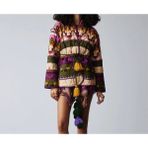 Elissa Vıolet Kilim Desenli Çift Taraflı Giyilebilir Termal Kapitoneli Ponpon Aksesuarlı Mont, Kadın Mont ,kapitone Montl - Beyaz - Mor - Gri - L - XL