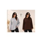 ELİSSE Kadın 2’li Set Oversize Basic Uzun Kollu Tişört Gri Kahve Salaş Rahat Kalıp