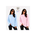 ELİSSE Kadın 2’li Set Oversize Basic Uzun Kollu Tişört Mavi Pembe Salaş Rahat Kalıp