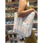 elisss bag Beyaz Çiçek Desenli Dantelli Termos Çantası Elişi Çantası El Çantası Piknik Çantası Büyük Boy %100 Pamuk