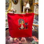 elisss bag Duck Keten Pamuk Kumaş Çocuk Figürlü Kırmızı Çıtçıtlı Piknik Çantası Plaj Çantası Bebek Çantası Günlük Çanta - 42x35 cm - Kırmızı-1