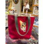 elisss bag Duck Keten Pamuk Kumaş Kedi Figürlü Kırmızı Çıtçıtlı Piknik Çantası Plaj Çantası Bebek Çantası Günlük Çanta - 42x35 cm - Kırmızı-10076
