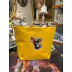 elisss bag Duck Keten Pamuk Kumaş Kedi Figürlü Sarı Çıtçıtlı Piknik Çantası Plaj Çantası Bebek Çantası Günlük Çanta - 42x35 cm - Sarı
