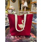 elisss bag Duck Keten Pamuk Kumaş Ördek Figürlü Kırmızı Çıtçıtlı Piknik Çantası Plaj Çantası Bebek Çantası Günlük Çanta - 42x35 cm - Kırmızı-70435