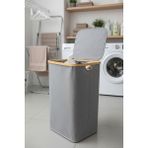 Elista Bambu Çerçeveli 75 Litre Kapaklı Katlanabilir Kirli Çamaşır Sepeti, (60X40X30) - Gri