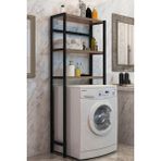 Elit Çamaşır Makinesi Üstü Düzenleyici Raf Ceviz Ahşap ve Metal Banyo Dolabı Modern Tasarım