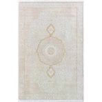 Elit El004s Krem Halı Gold Detaylı Göbekli Kenar Çerçeveli Ince Yumuşak Akrilik Tozuaz Modern Salon 100 X 300 A.krem-Gold