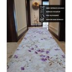 Elit Lila Kahve Çiçekli Kabartmalı Kaymaz Taban Yıkanabilir Kesme Yolluk Halı - 120 x 800 cm