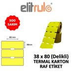 Elit Rulo Sarı 38x80 mm 500 Adet Delikli Termal Karton Raf Etiketi